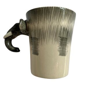 Pier 1 Imports Mug Elephant 3D Arm Handle 18 oz Coffee Cup Hand Painted Grey